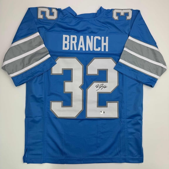 Autographed/Signed Brian Branch Detroit Blue Football Jersey Beckett BAS COA