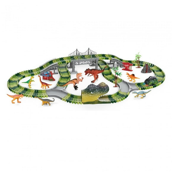 Coche de Carreras de Dinosaurios, Juguete Flexible, Vías de Ferrocarril, Vehículos de Juguete, Juego de Juguetes para Niños Pequeños, Regalo de Cumple 200 pistas de dinosaurios