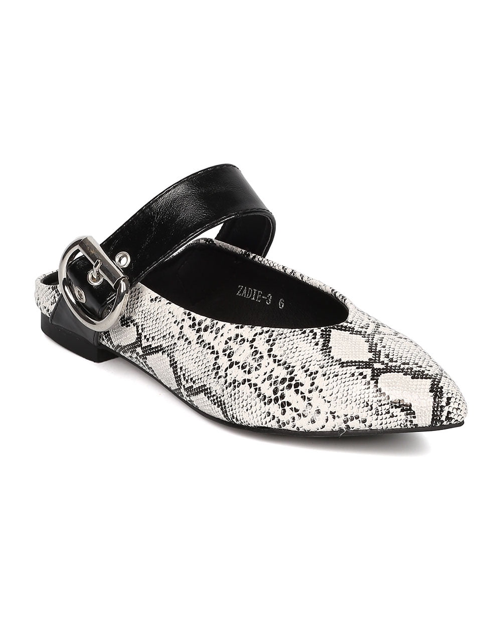 snakeskin flat mules
