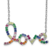925 Sterling Silver Cable Necklace with Pendants Chain Prizma 16 inch Colorful CZ LOVE 2 Extender 18 25.4 mm
