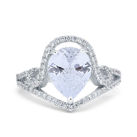 Simulated Cubic Zirconia Size-5 Halo Pear Shape Wedding Engagement Ring 925 Sterling Silver