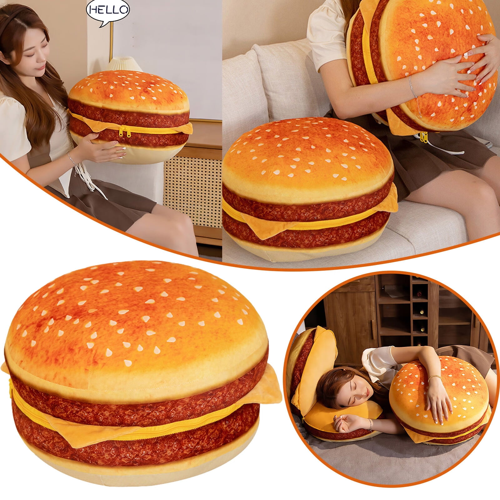 Fovien Hamburger Pillow Giant Hamburger Pillows Fluffy Burger Plush Pillows  Soft Stuffed Comfortable Toys Home Gift For Kid Boy Child Throw Pillow 