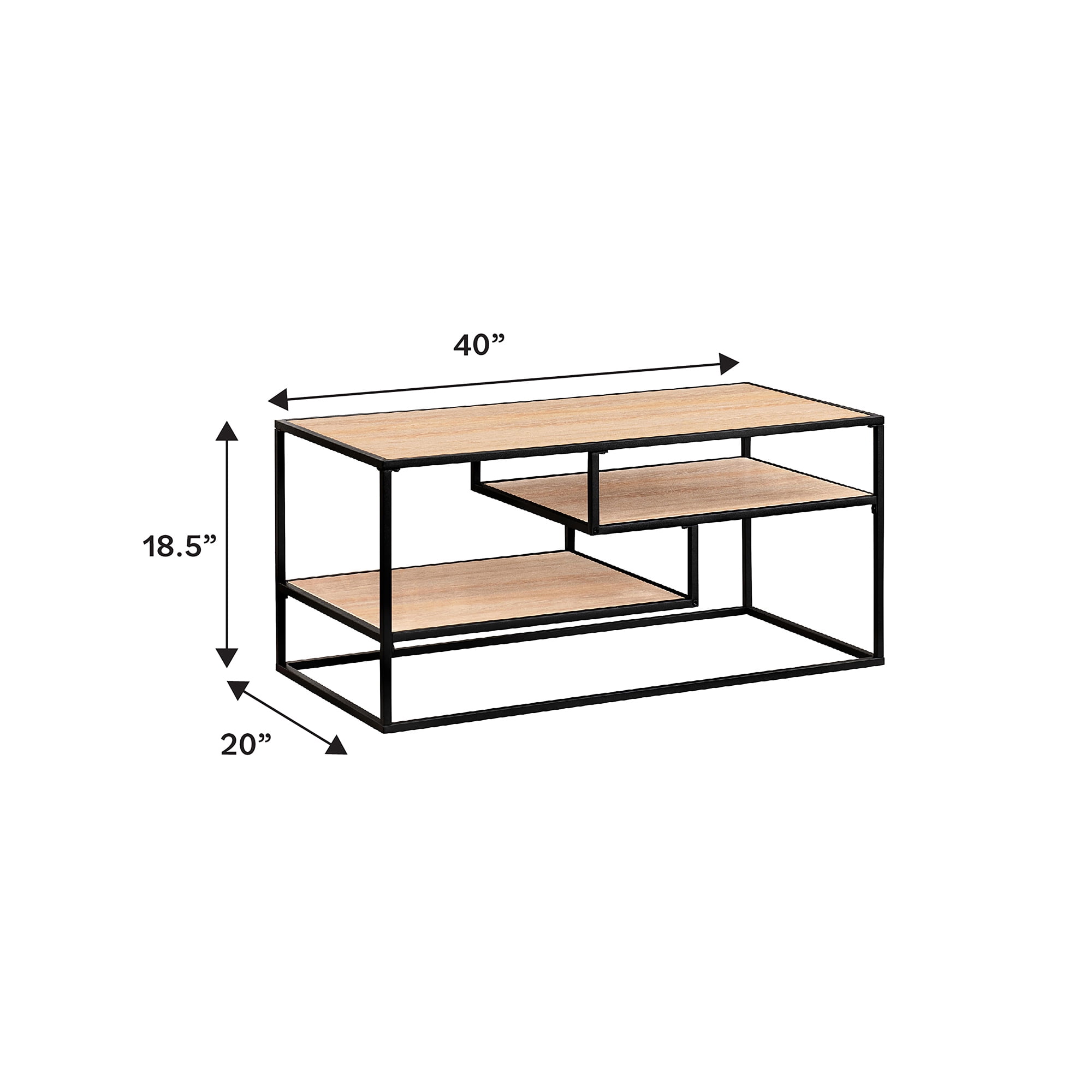 Walker Edison Contemporary Wood and Metal Tiered Coffee Table, Coastal Oak
