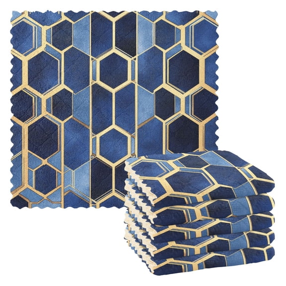 Yayeee 6 Pack Kitchen Dishcloths for Washing Dishes Soft Absorbent Microfiber Towels, Blue Hexagon Pattern