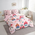 thumbnail image 3 of jejeloiu Cute Cartoon Castle 7pcs Bedding Comforter Set,Kawaii Princess Queen Bedding Sets,Vartoon Pumpkin Carriage Queen Sheet Sets For Girls,Ultra Soft Home Decor Reversible, 3 of 8