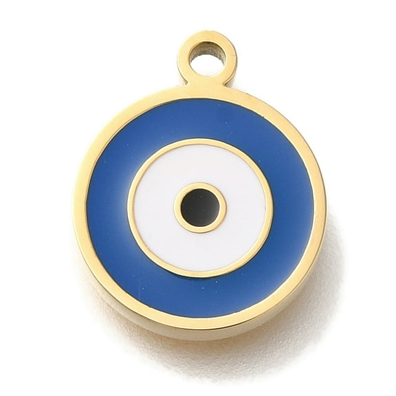 3 pc Ion Plating(IP) 304 Stainless Steel Enamel Charms Evil Eye Charm Real 18K golden Plated Royal Blue 13x10.5x2mm Hole: 1.4mm
