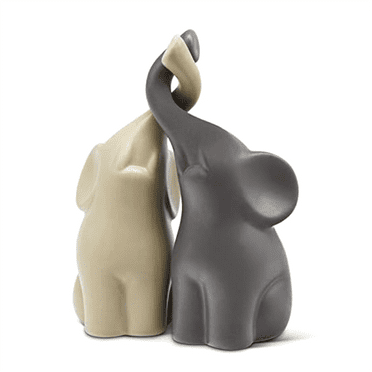 Loving Pair of Elephants in Beige & Grey - Modern Ceramic Sculpture - Figurine As A Set - Decoration Figure - Ornament