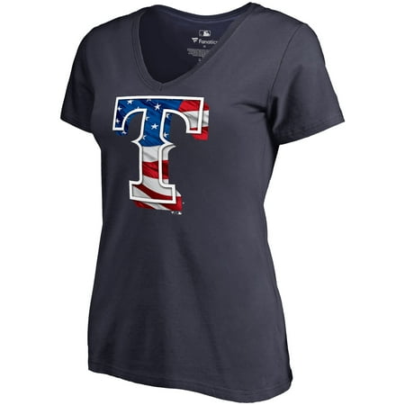Texas Rangers Fanatics Branded Women's 2019 Stars & Stripes Banner Wave V-Neck T-Shirt - (Best Fishing In Texas 2019)