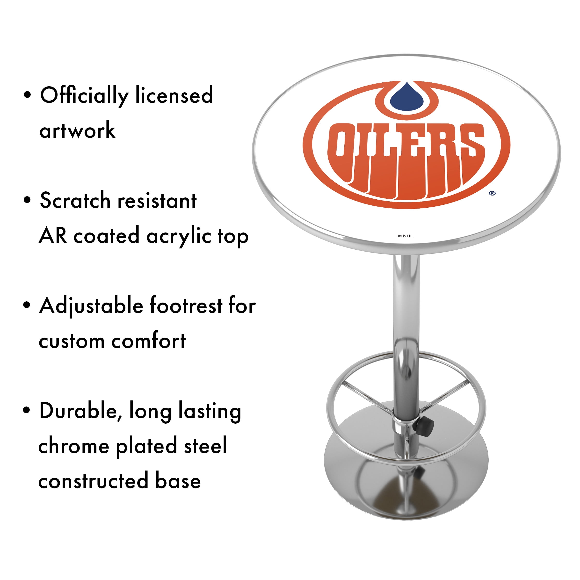 Edmonton Oilers Vintage Bar Table with Adjustable Footrest and Acrylic Top