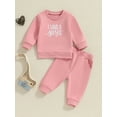 thumbnail image 3 of Suealasg 2Pcs Little Girl Fall Outfits Set Long Sleeve Letter Print Sweatshirt Sweatpants 6M 1T 2T 3T 4T 5T Toddler Girl Autumn Tracksuit Clothes, 3 of 8