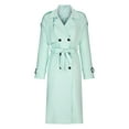 thumbnail image 3 of Hfyihgf Women's Double Breasted Long Trench Coat Windproof Classic Notch Lapel Slim Overcoat with Belt(Light Blue,L), 3 of 5