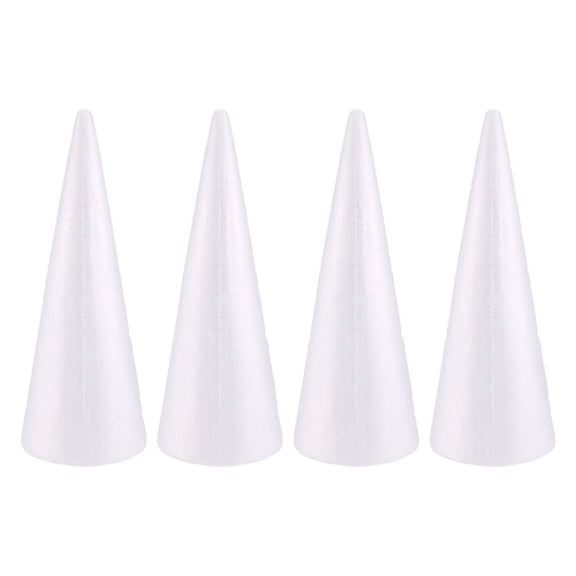 Foam Tree Cones Crafts White Polystyrene Art Supplies, 4 Pack, 4.5 x 13.5 in