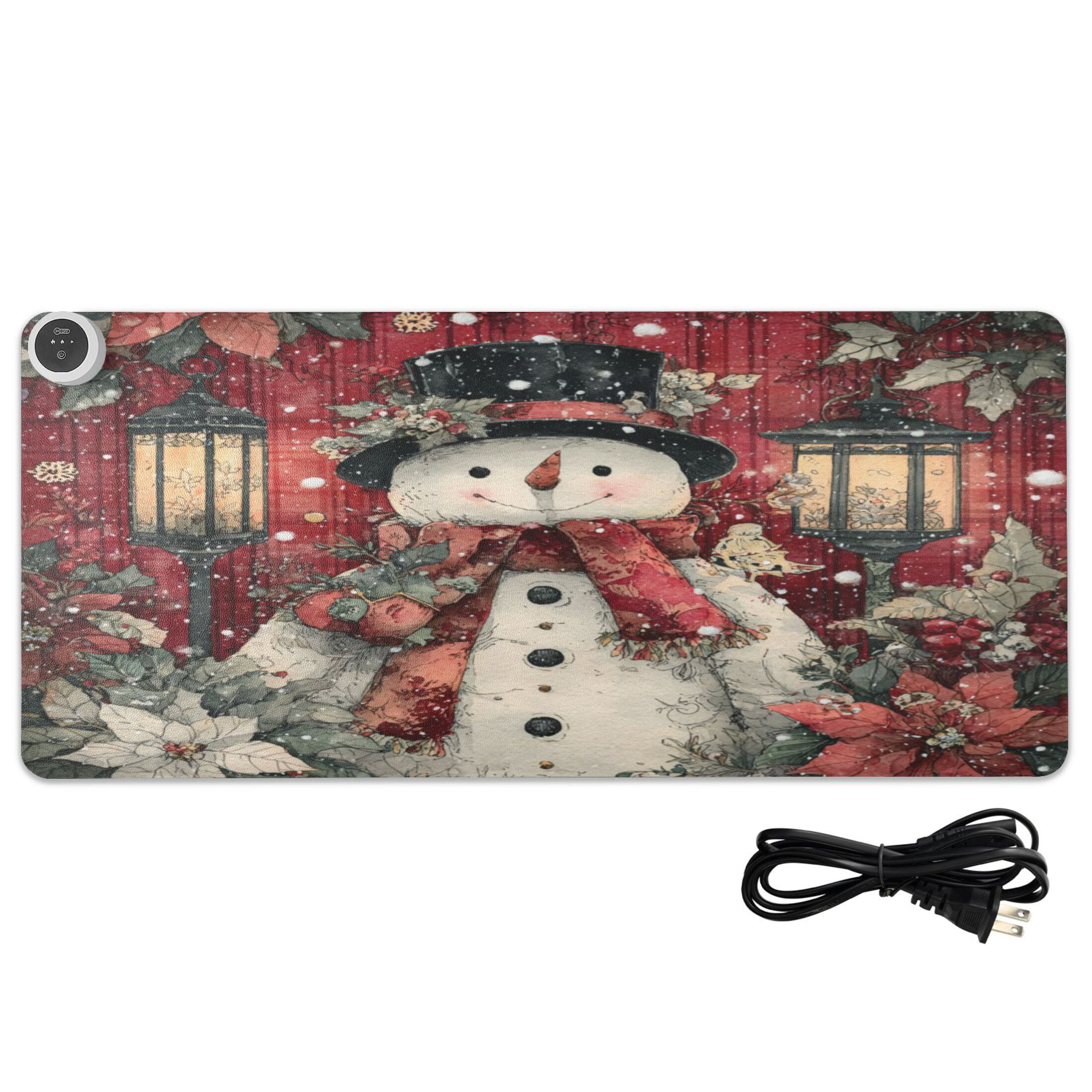Wobogo Plump Snowman Heated Mouse Pad Extra-Large Desk Mat With 3 Heating Levels and 3-hour Auto Shut-Off Protection Ideal for Computer Keyboards Home Office Hand-warming Essential 31.5in × 13in