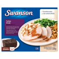thumbnail image 1 of Swanson Turkey Dinner: seasoned turkey with mashed potatoes, gravy, green beans, and stuffing, 338 g, 1 of 6