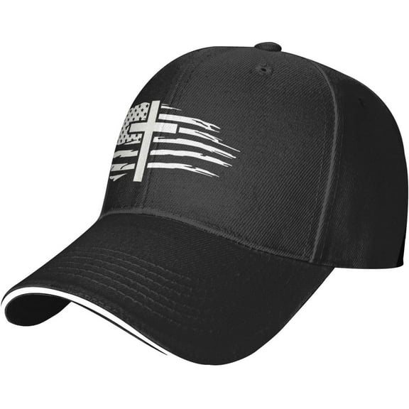 American Flag Cross Hat for Men Women Adjustable Baseball Cap Black Trucker Hat Outdoors
