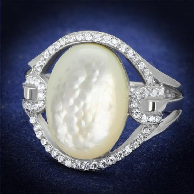 Women Rhodium 925 Sterling Silver Ring with Precious Stone in White - Size 8