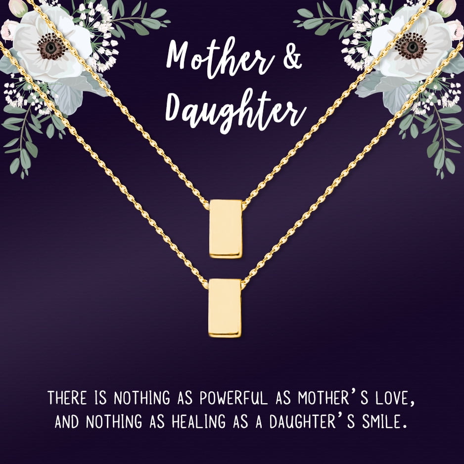 Matching Cube Card Necklace, Matching Mother's Day Gift for Her, Mom and Daughter Jewelry, Mom and Daughter Cube Necklaces [Gold Cube, No-Personalized Card]