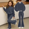 thumbnail image 3 of LIJCC Teen Girls Sweatsuit Solid 2 Piece Sweatsuits Round Collar Pullover Sweatshirts and bell-bottom trousers Sweat Set(Dark Gray,11-12 Years), 3 of 5