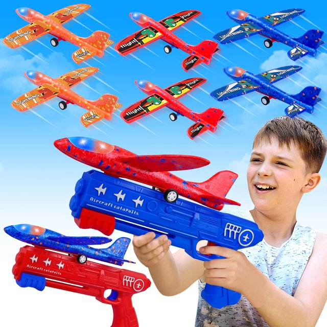 Juguete lanzador de aviones LJZJ, paquete de 6 con planeador de espuma LED, de 4 a 12 años