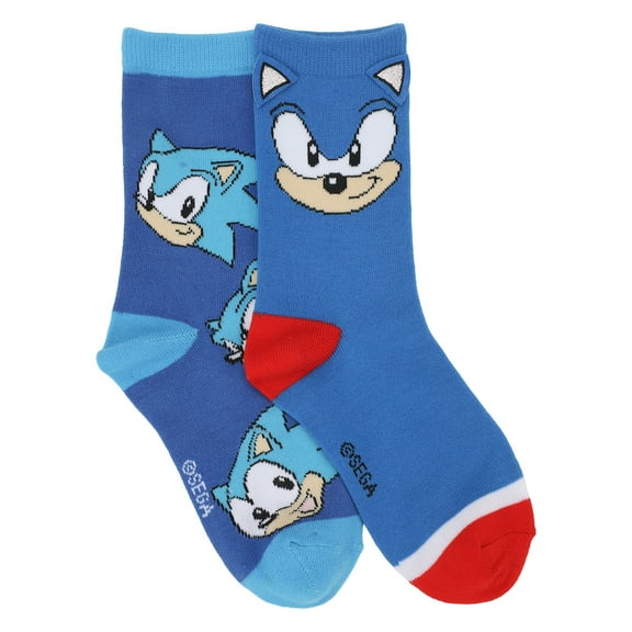 Sonic The Hedgehog Sonic Face With 3D Ears 2-Pair Youth Crew Socks