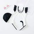 thumbnail image 4 of HAYIMI Child Summer Kids Girls 1 Piece Cartoon Swimsuits Backless Ruffle Swimwear Bathing Suit With Swim Cap Leisure Beach Swim Wear, 4 of 6