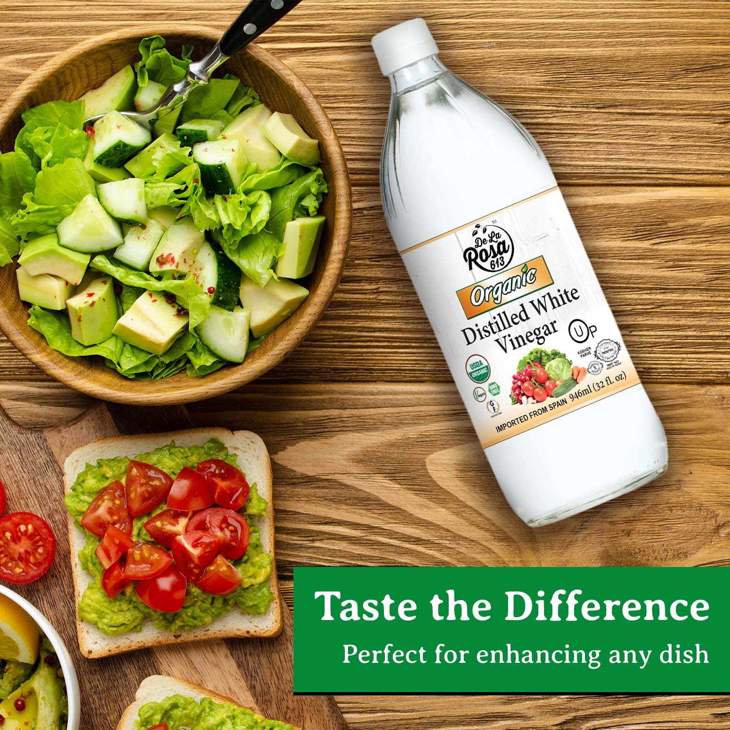 De La Rosa 613 Organic Distilled White Vinegar, 32 Oz (Pack of 2)