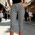 thumbnail image 2 of Women's Capri Pants Polka Dot Slim Fit Cropped with Pockets Gray High Waist Side Slit Hem Lounge Pants Size 2XL, 2 of 6