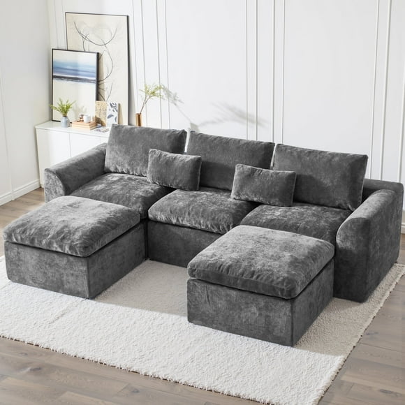YINIX Canapé Sectionnel Modulaire de 120 Pouces, avec Ottomans Mobiles, Canapé en U pour Salon, Aucun Assemblage Requis, Gris