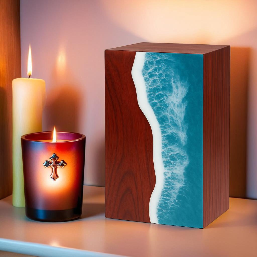 Wooden Urns for Human Ashes Adult Cremation Urns for Human Ashes Ocean Wave Design Wooden Urn Box Memorial Cremation Urn Box for Human & Pet Ashes