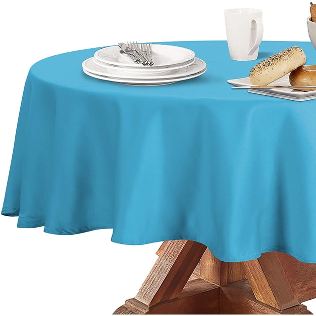 LAICAIW Round Table Cloth, Water Resistant Microfiber, 90 Inch Diameter, Aqua Blue, Decorative Fabric