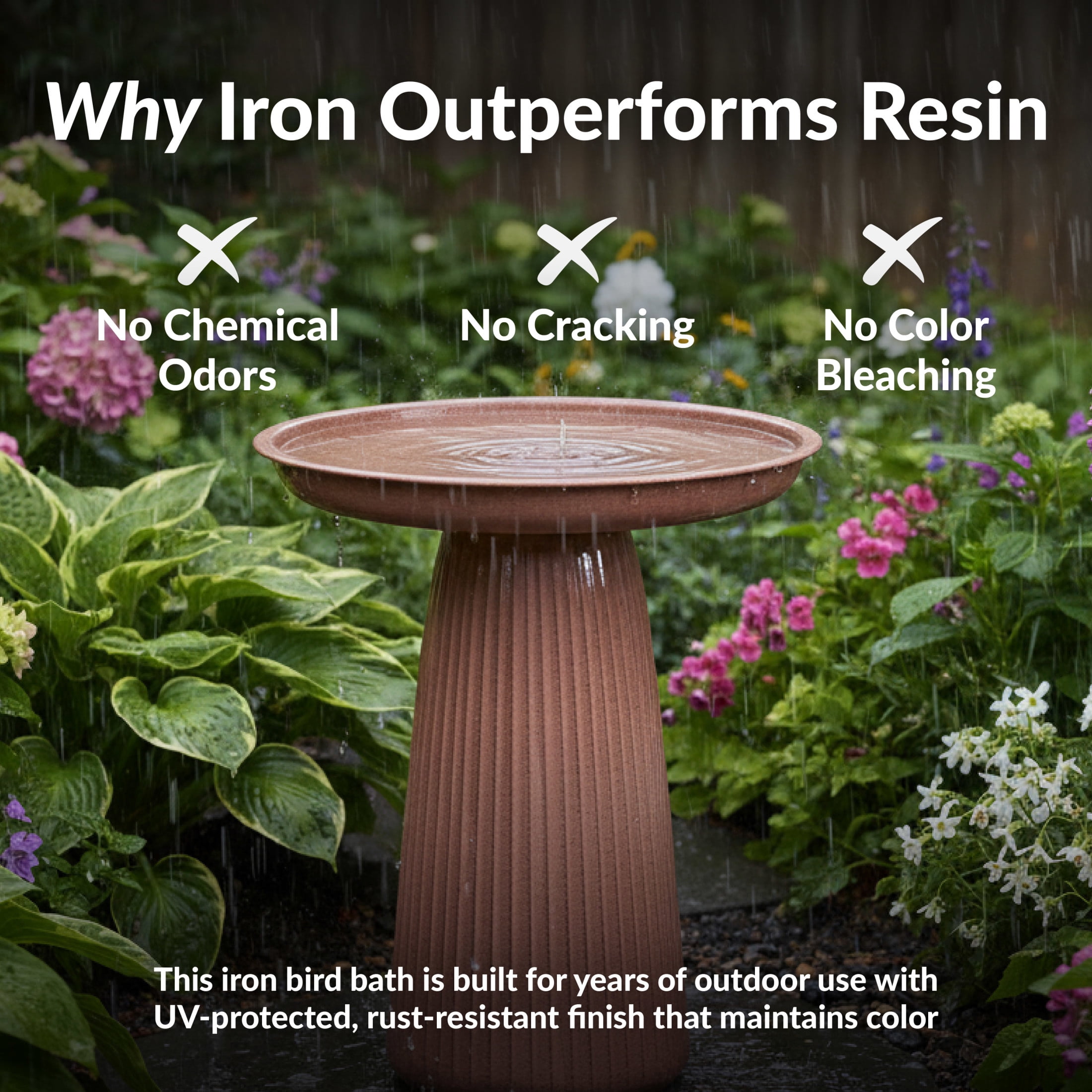 Sunnydaze Gleeful Garden Metal Bird Bath for Outdoors - UV-Resistant Large Bird Bath for Outside - 23-Inch - Canyon Clay Glaze