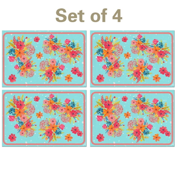 Linen Placemats Set Of 4 11.8x17.7 Inch,Pioneer Colorful Flowers Fabric Table Mats,Resistant Washable Wipeable Table Mat for Party Kitchen Dining Home Decor