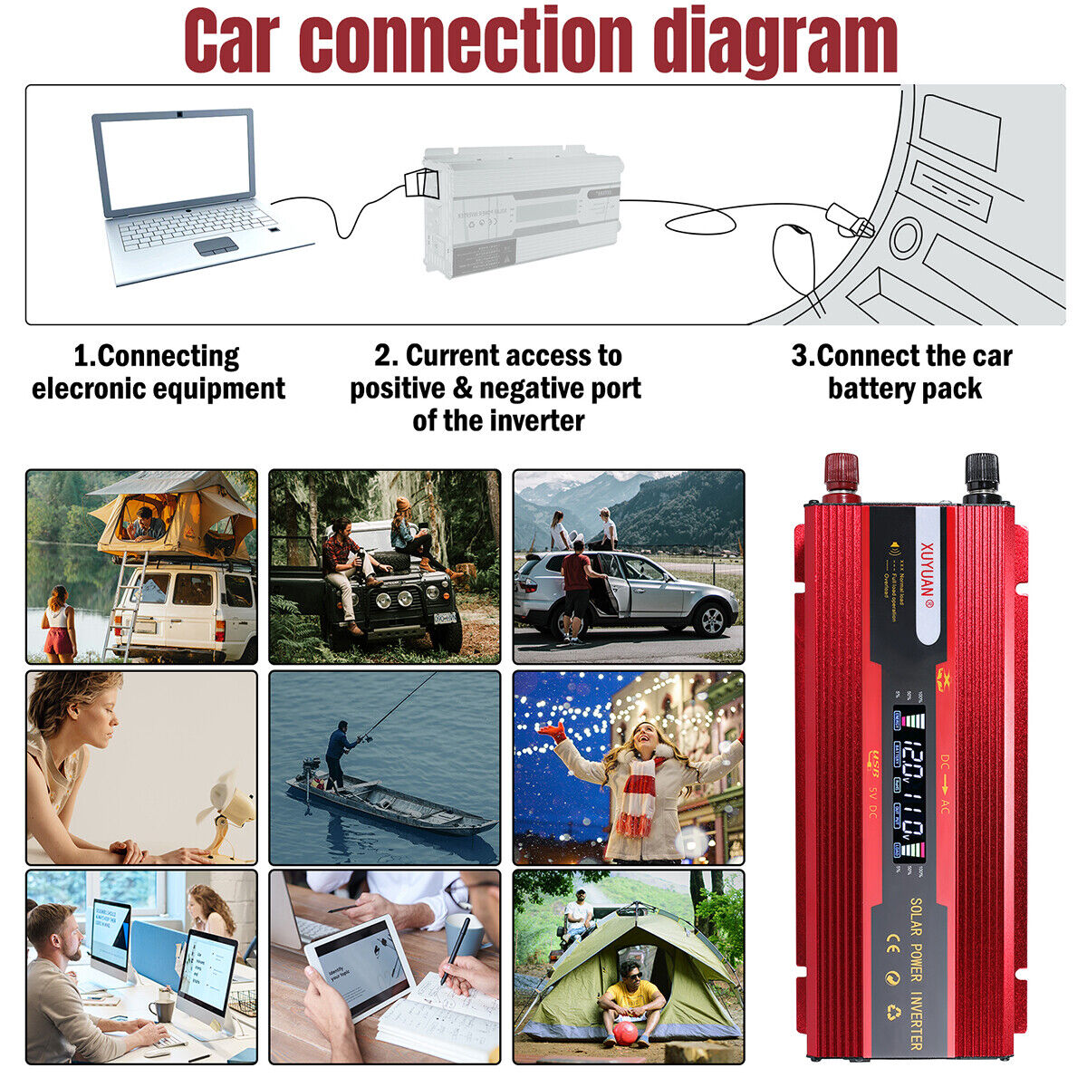 7000W Inversor de corriente para Carro Auto Convertidor solar DC 12/24V a AC110V