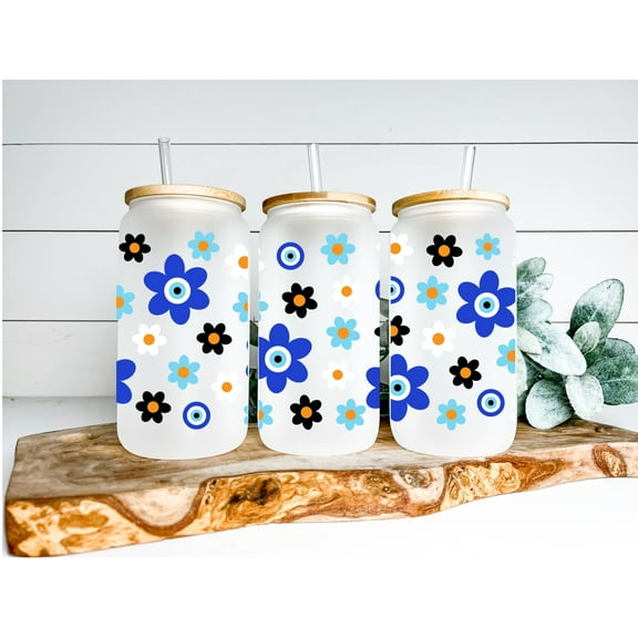 Evil Eye Beer Can Glass | Boho Coffee Glass | Aesthetic Coffee Glass | 16 OZ