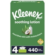 Kleenex Soothing Lotion Facial Tissues, 4 Flat Boxes (440 Total Tissues)