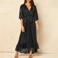 thumbnail image 2 of Nxznwn Women's Wrap V Neck Sequin Dress Glitter Short Sleeve Tie Waist Cocktail Party Dresses Wedding Guest Maxi Dress, 2 of 8