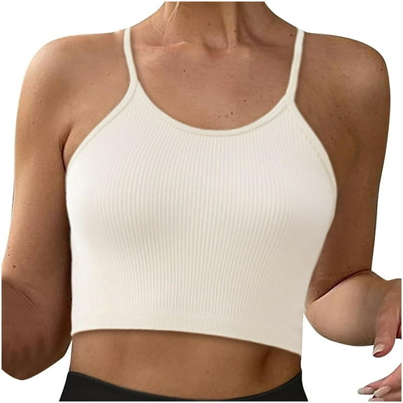 JIUKE Women Sports Bras Racerback Workout Bra Ribbed Longline Tight Cami Crop Tops with Built in Bra