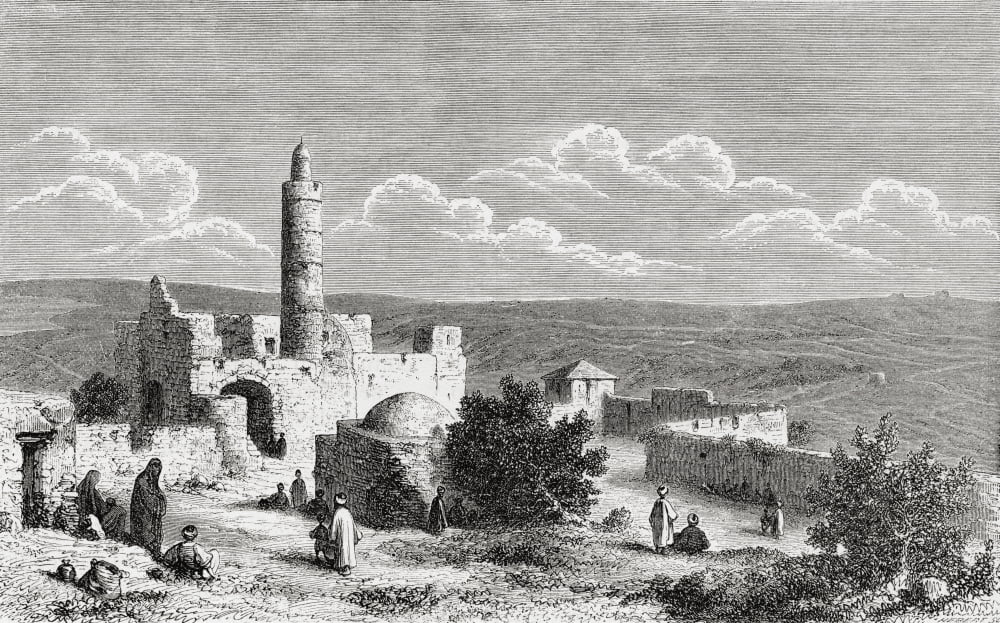 The Tower Of David Ancient Citadel Located Near The Jaffa Gate Entrance To The Old City Of Jerusalem Palestine In The 19Th Century From El Mundo En La Mano Published 1875 Canvas Art - Ken Welsh Desig