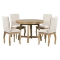 thumbnail image 3 of Farmhouse Dining Table Set for 4，Solid Wood Round Extendable Table and 4 Upholstered Dining Chairs , Natural Wood Wash, 3 of 7