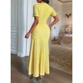 thumbnail image 6 of Women'S Crew Neck Dress Button Down Dresses Long Bodycon Knit Dress Yellow M, 6 of 7