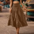 thumbnail image 4 of QATAINLAV Long Skirts for Women Casual Elastic Waist Pleated Tiered Midi Skirt Layered Ruffle Flowy Boho Beach Skirts, Brown, L, Birthday Gifts, 4 of 10