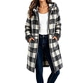 thumbnail image 3 of QSAWXQZ Women's Plaid Hooded Fleece Coat Long Sleeve Full Zip Pockets Casual Knee Length Outerwear S, 3 of 7