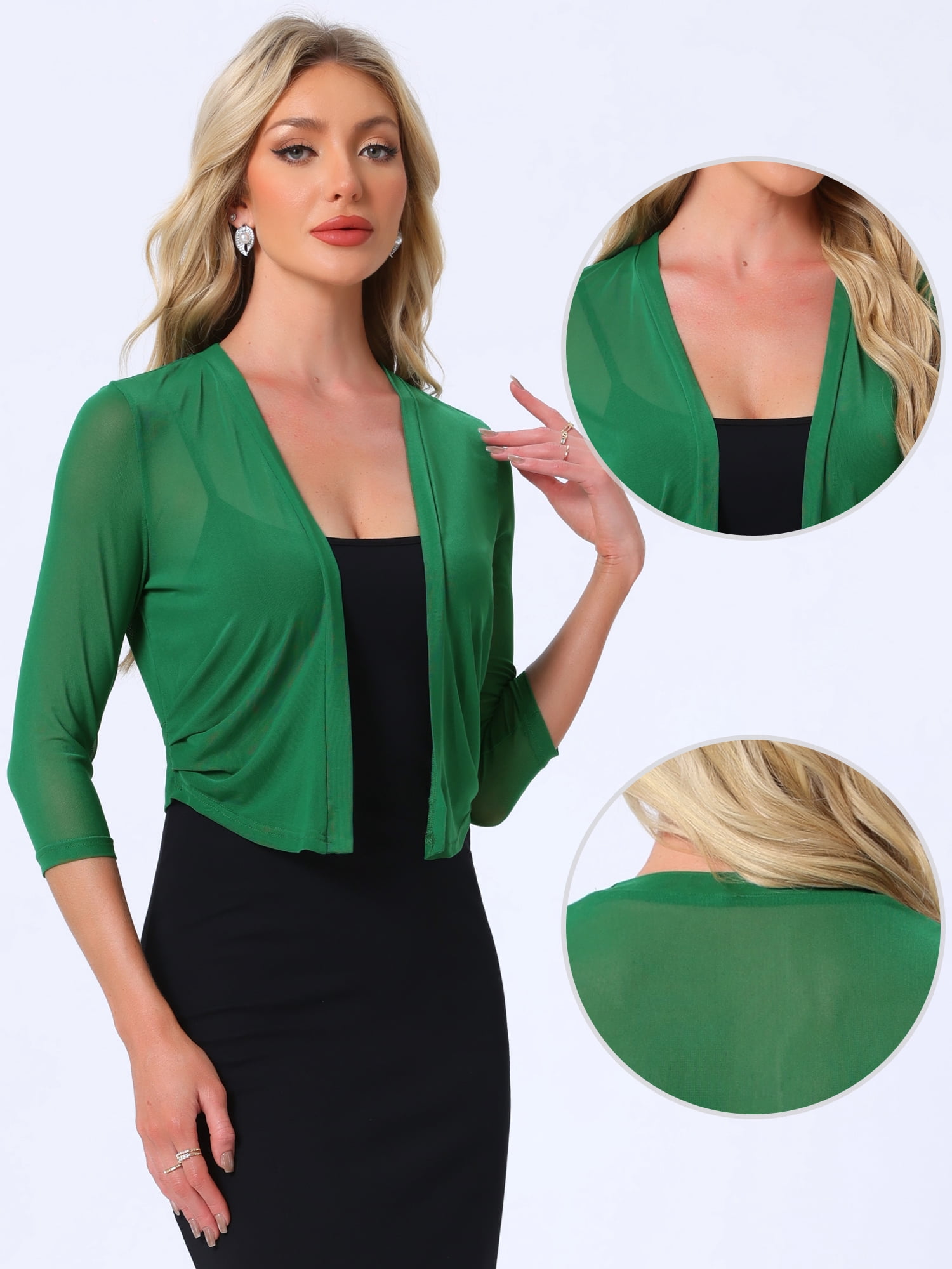 DARING DIVA Elegant Women's 3/4 Sleeve Sheer Mesh Cardigan Dresses L Green