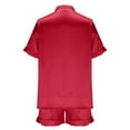 thumbnail image 2 of Timdgard Womens Pajamas Sets Satin Ruffle Short Sleeve Button down Shirts Shorts Loungewear Loose Outfits, 2 of 7