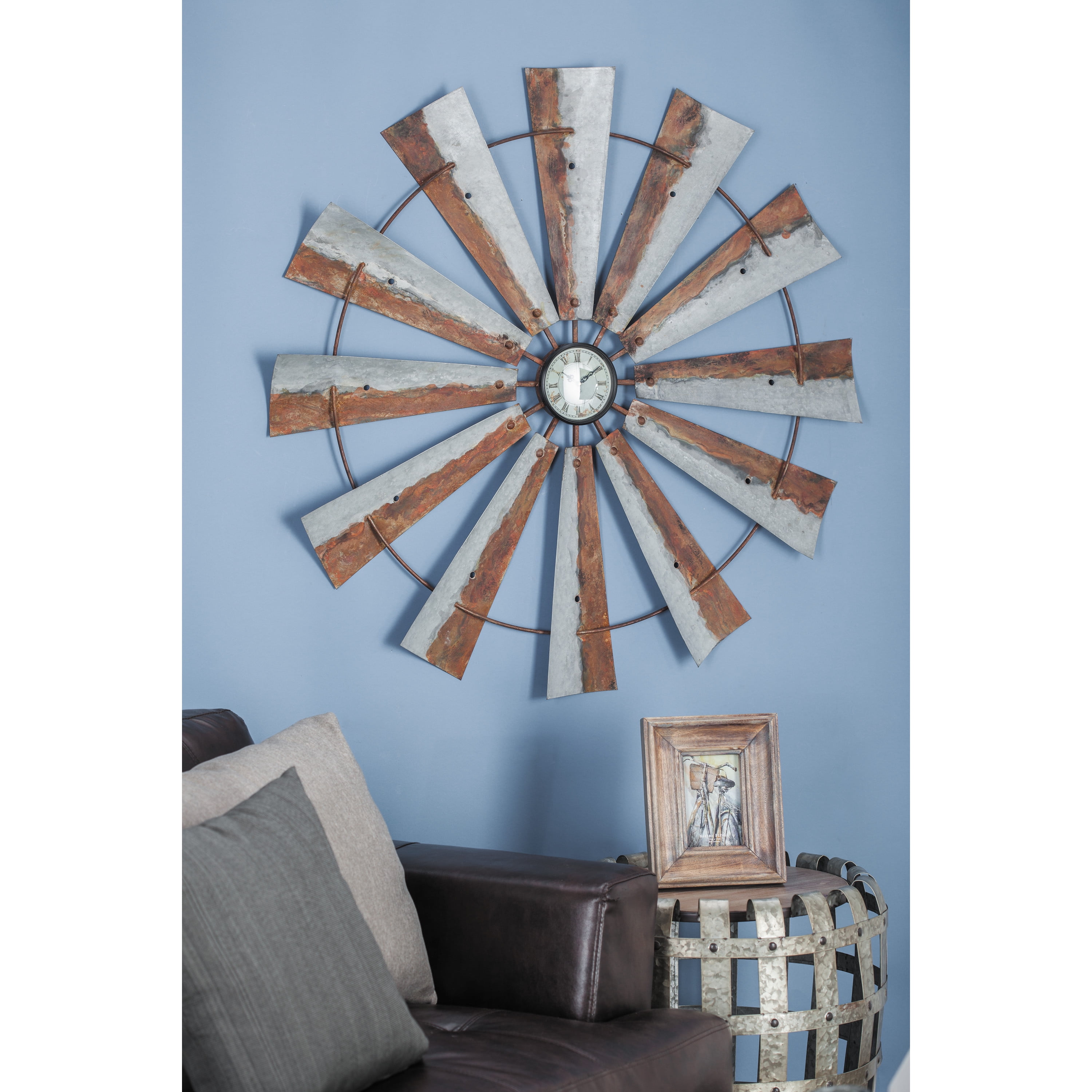 DecMode Indoor 39"D Grey Analog Round Farmhouse Wall Clock