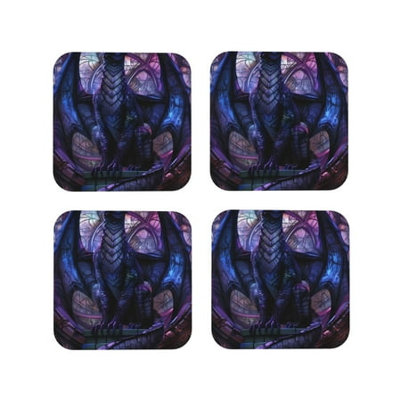 

Vsdgher Fantasy Dragon In Cathedral Leather Coasters for Drinks Durable Drink Coasters 4 Set for Tabletop Protection Luxurious Home Décor and Housewarming Gift-Square