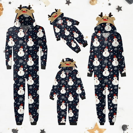 

YYDGH Family Christmas Pajamas Matching Set Xmas Holiday Zip Up One Piece PJs Hooded Snowman Print Jumpsuit Onesie Women Men Kid Baby Sleepwear