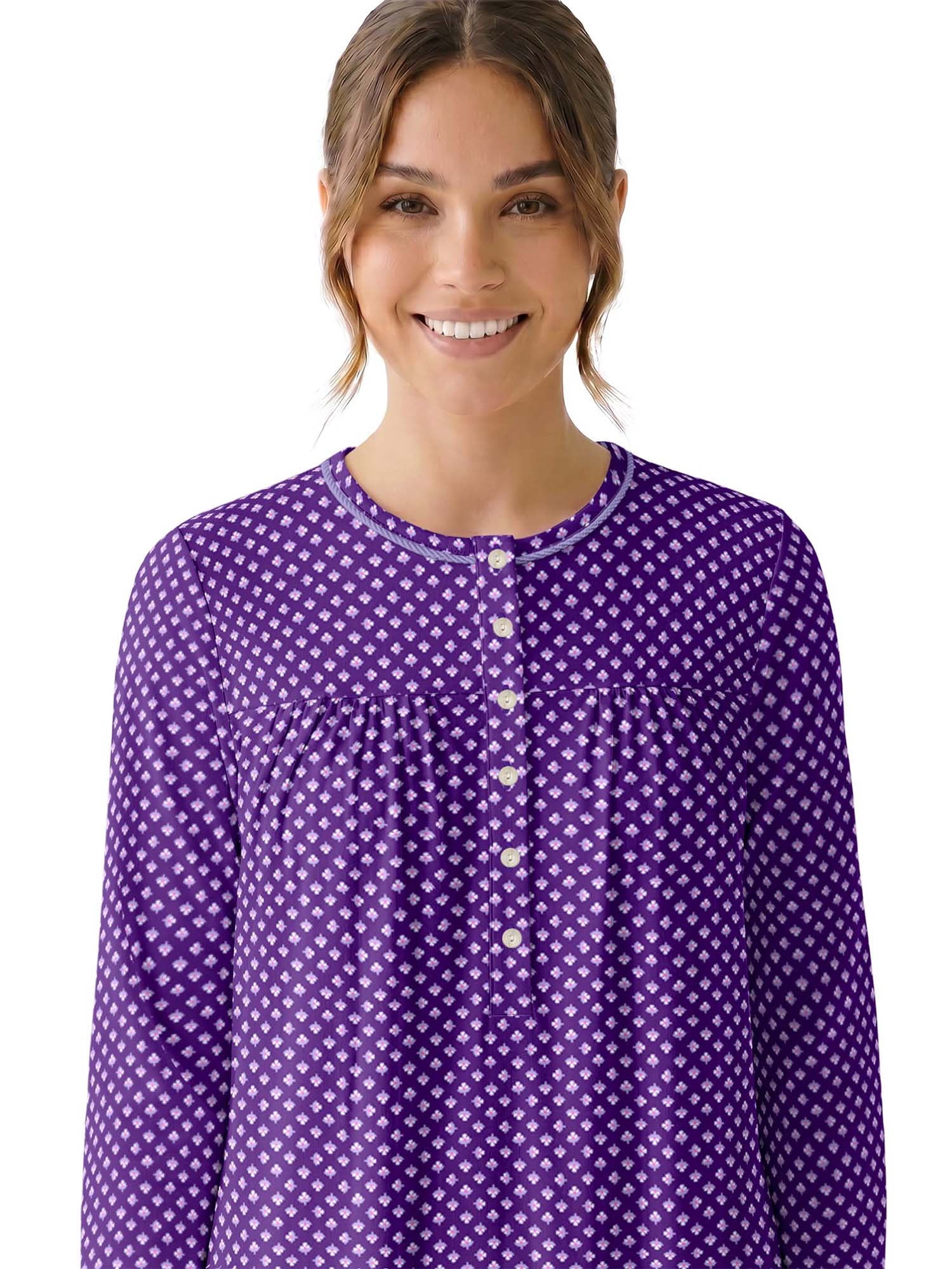 Aria Women’s Long Sleeve Stretch Velour 44" Sleepwear Nightgown, Sizes XS-5X
