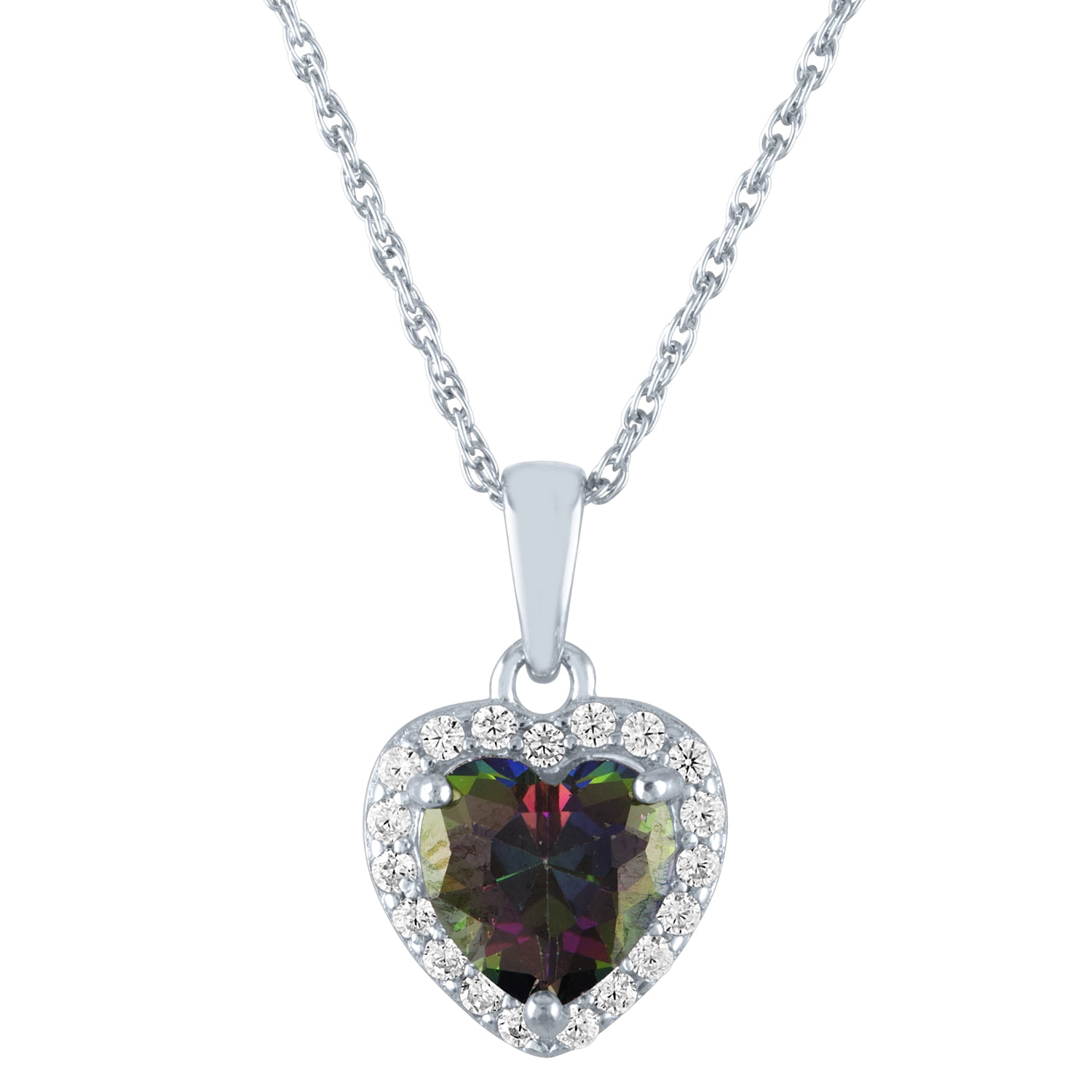 Brilliance Simulated Topz and CZ Sterling Silver Heart Pendant, 18'
