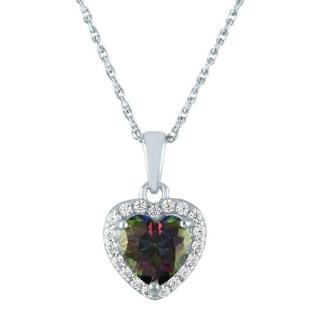 Ladies Brilliance Fine Jewelry Simulated Mystic Topaz and CZ Sterling Silver Heart Pendant, 18"
